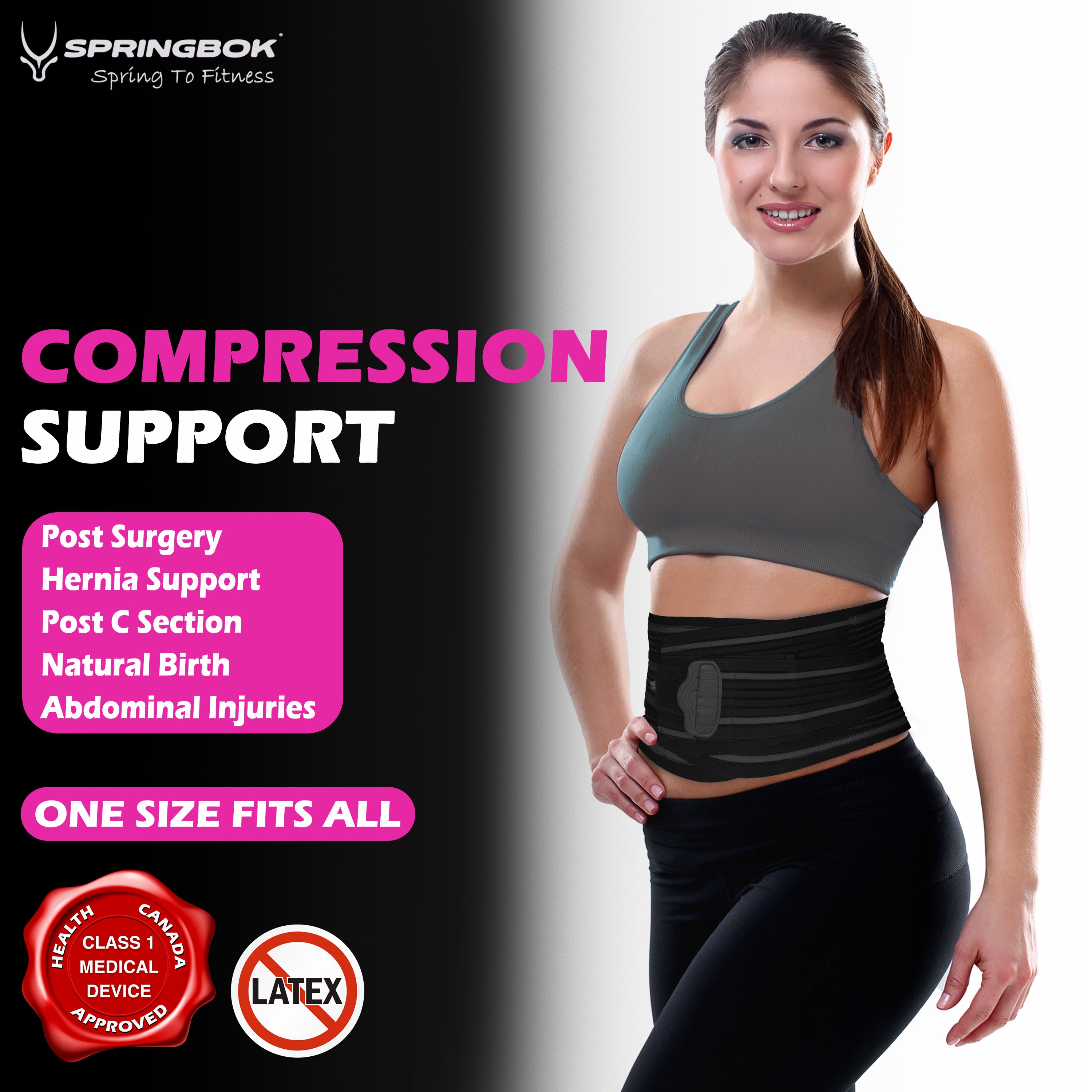 SPRINGBOK Abdominal Wrap Support Belt | Postpartum Belly Band for Tummy Reduction| Abdominal Binder | Waist Shaping Support Belt for Women | High Elasticity Belly Belt (Black_1 Piece)