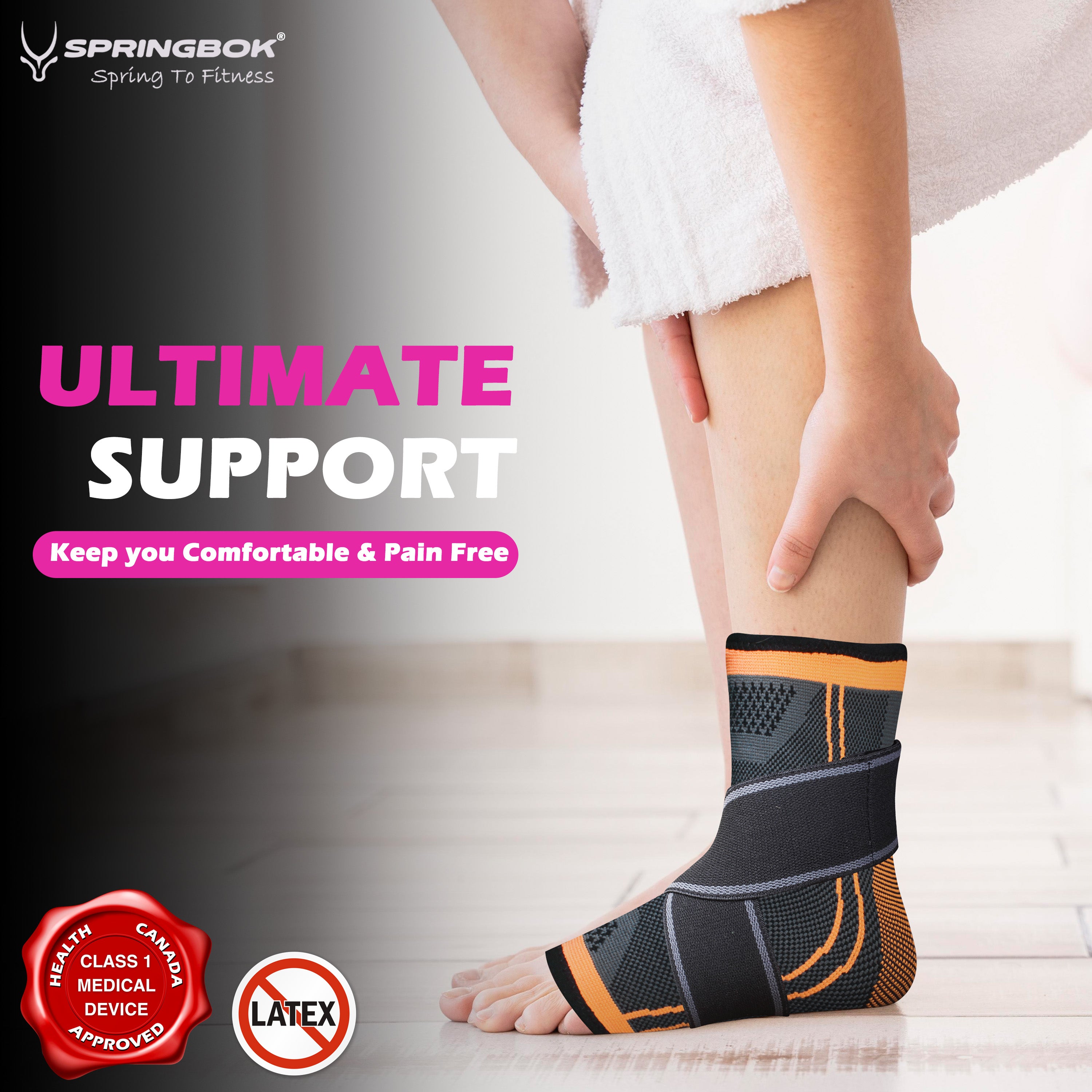 Springbok Ankle Support with Binder, Men & Women (1 Piece), for Sprained Ankles, Ankle Wrap for Stabilizing Ligaments, Plantar Fasciitis Relief, Achilles Tendonitis Pain Relief, Adjustable & Breathable Compression Ankle Support