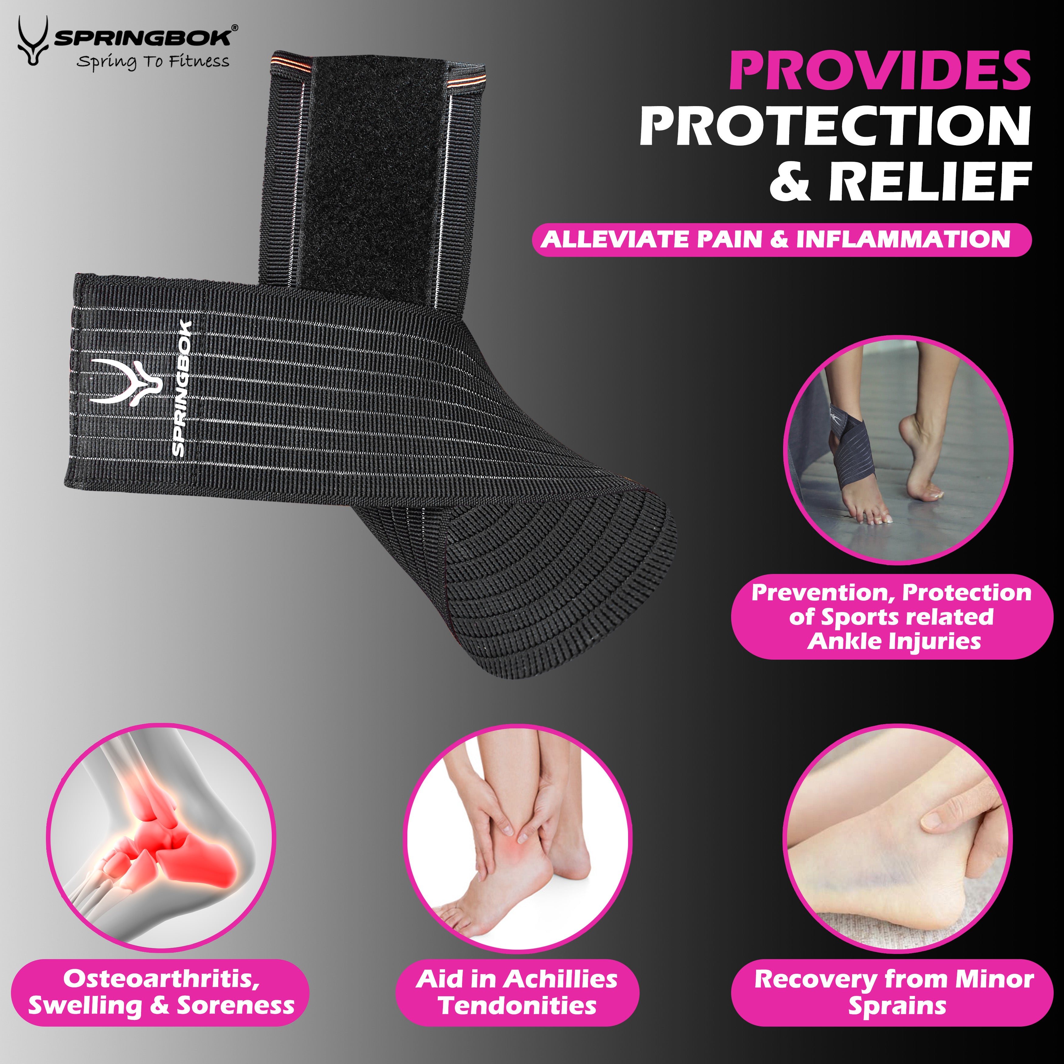 Springbok Adjustable Ankle Wrap Support for Men and Women - Compression wrap of Sprained Ankle, Plantar Fasciitis and Achilles Tendonitis pain relief and injury recovery
