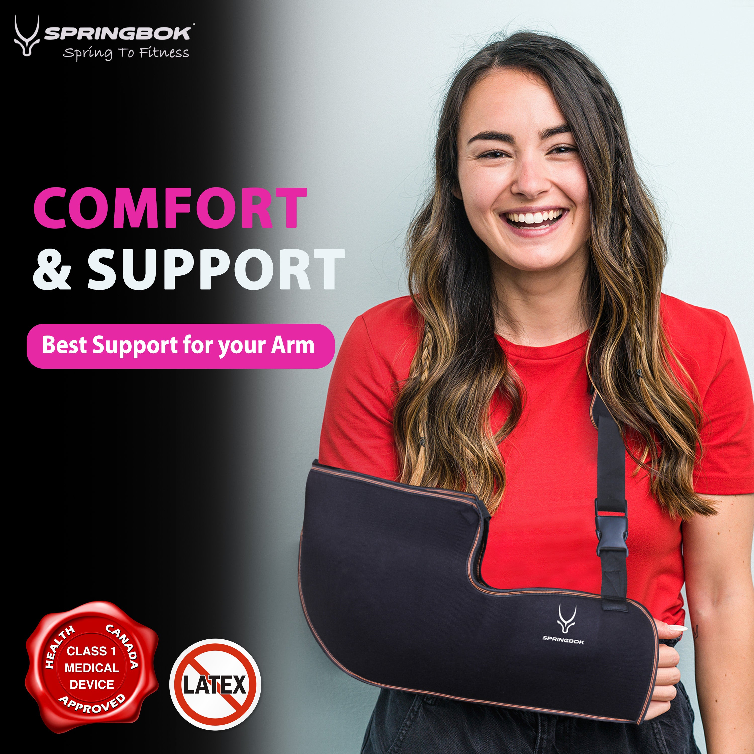Springbok Arm Sling Shoulder Injury Immobilizer, Men & Women (1Pc, Black) for Pain Relief, Arm Pillow for Rotator Cuff, Sublexion, Surgery, Dislocated, Broken Arm, AC Joint Pain Relief, fit Left or Right Arm