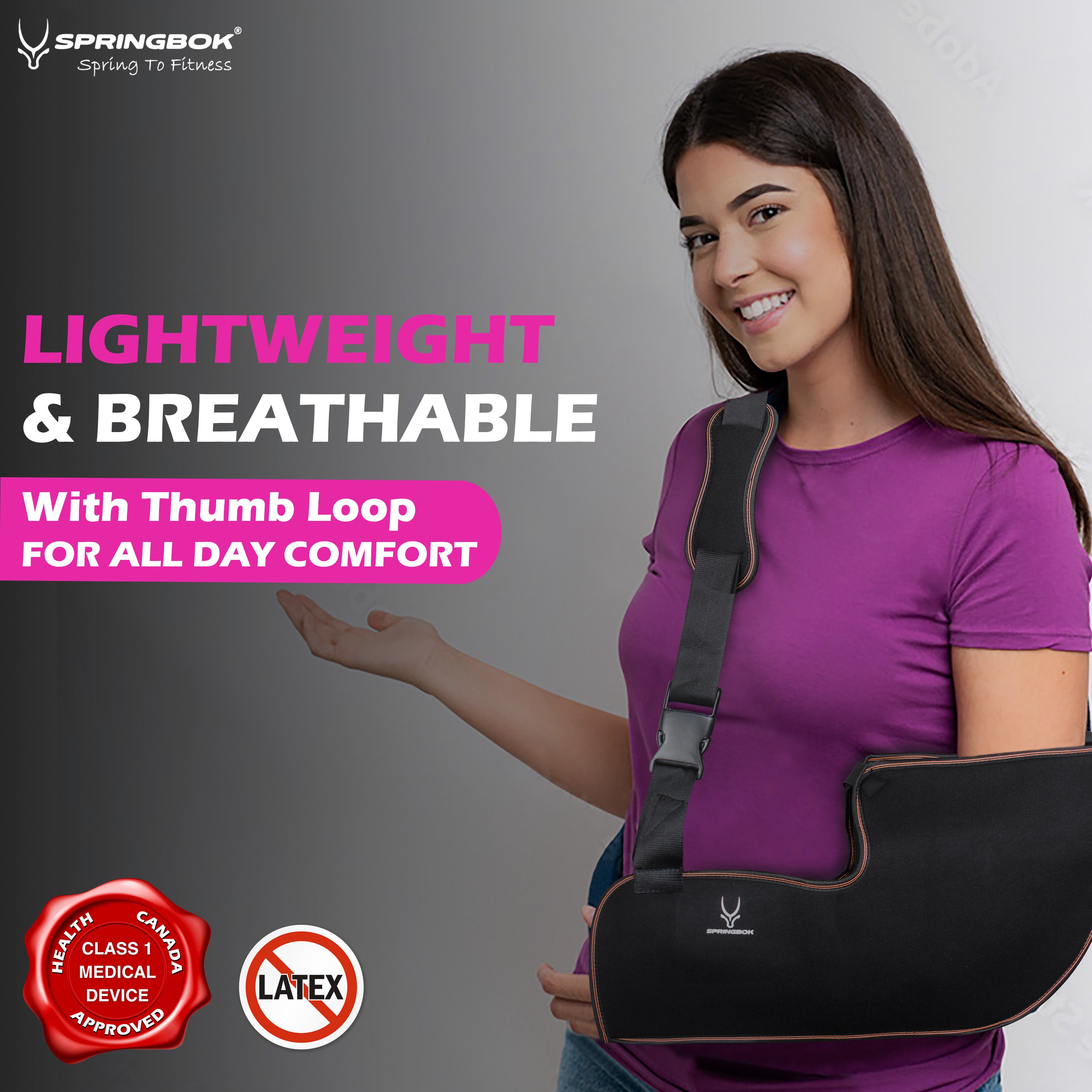 Springbok Arm Sling Shoulder Injury Immobilizer, Men & Women (1Pc, Black) for Pain Relief, Arm Pillow for Rotator Cuff, Sublexion, Surgery, Dislocated, Broken Arm, AC Joint Pain Relief, fit Left or Right Arm