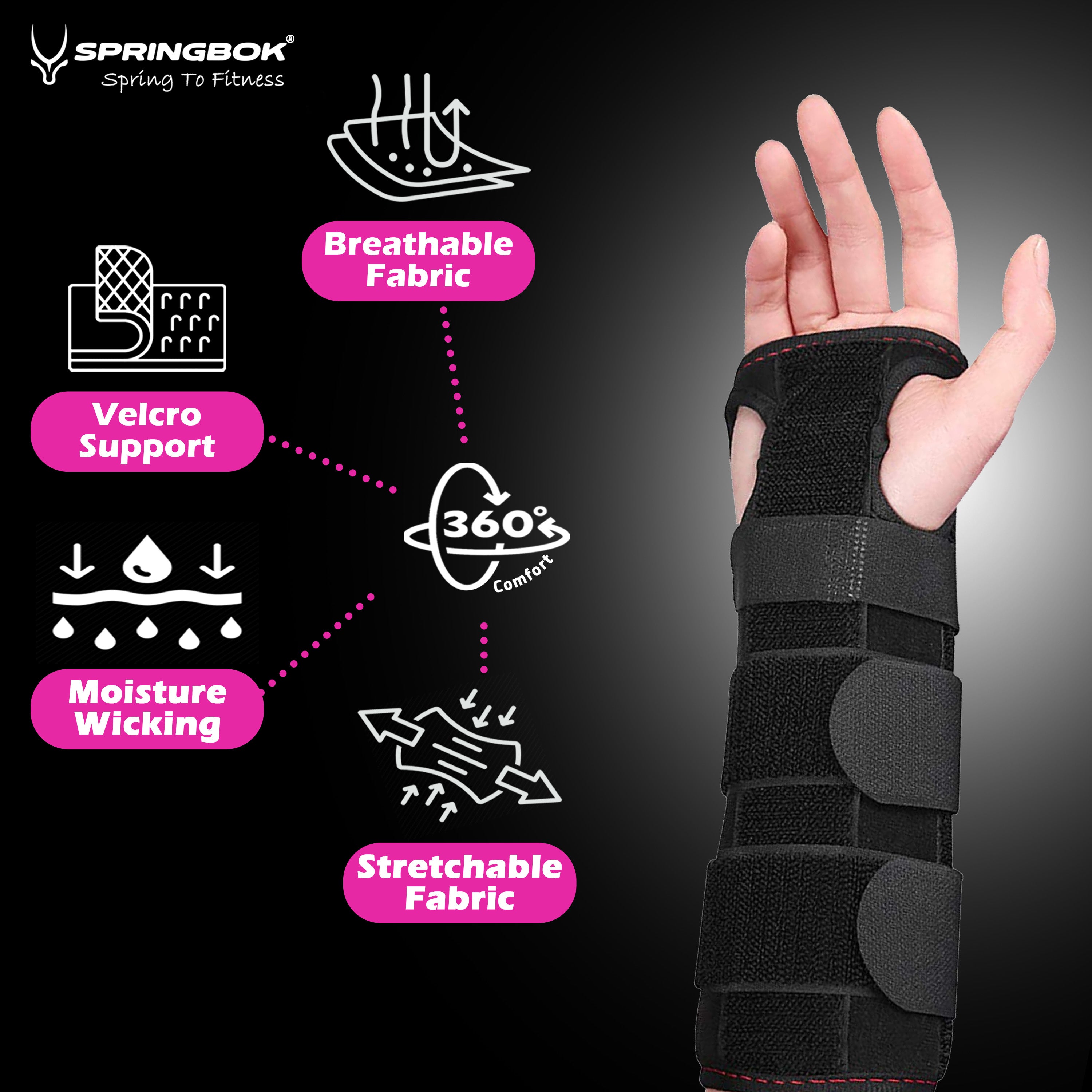 Springbok Wrist Cock-up Splint brace for men and women with Adjustable Metal Splint Stabilizer