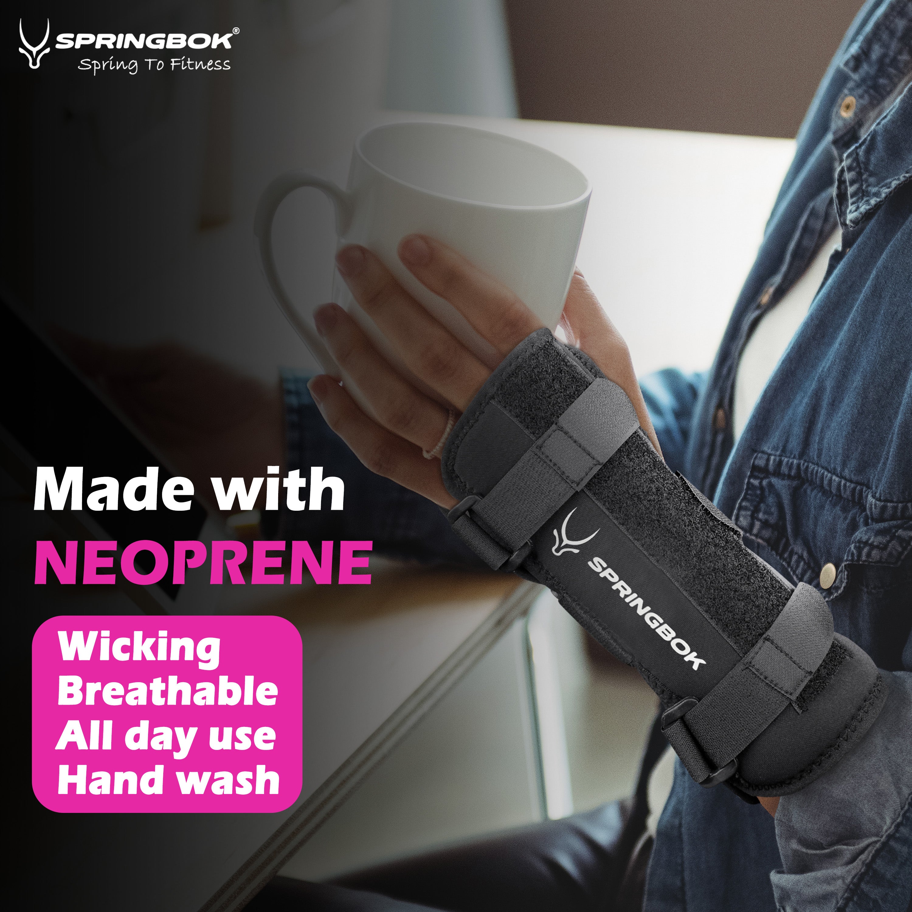 Springbok Wrist Cock-up Splint brace for men and women with Adjustable Metal Splint Stabilizer