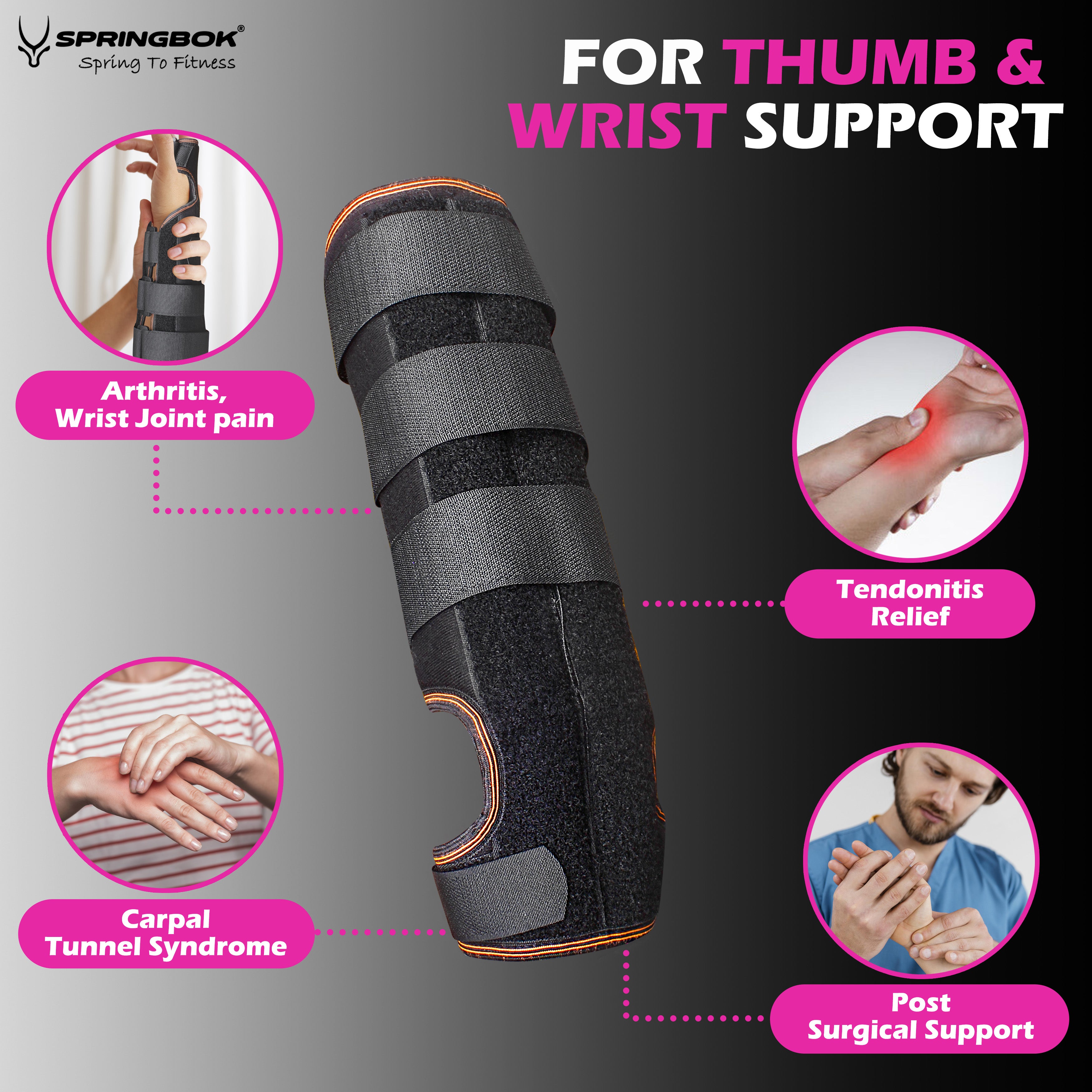 Springbok Forearm Wrist Brace with Carpal Tunnel support for Men and Women with 3 Straps and Metal Splint Stabilizer