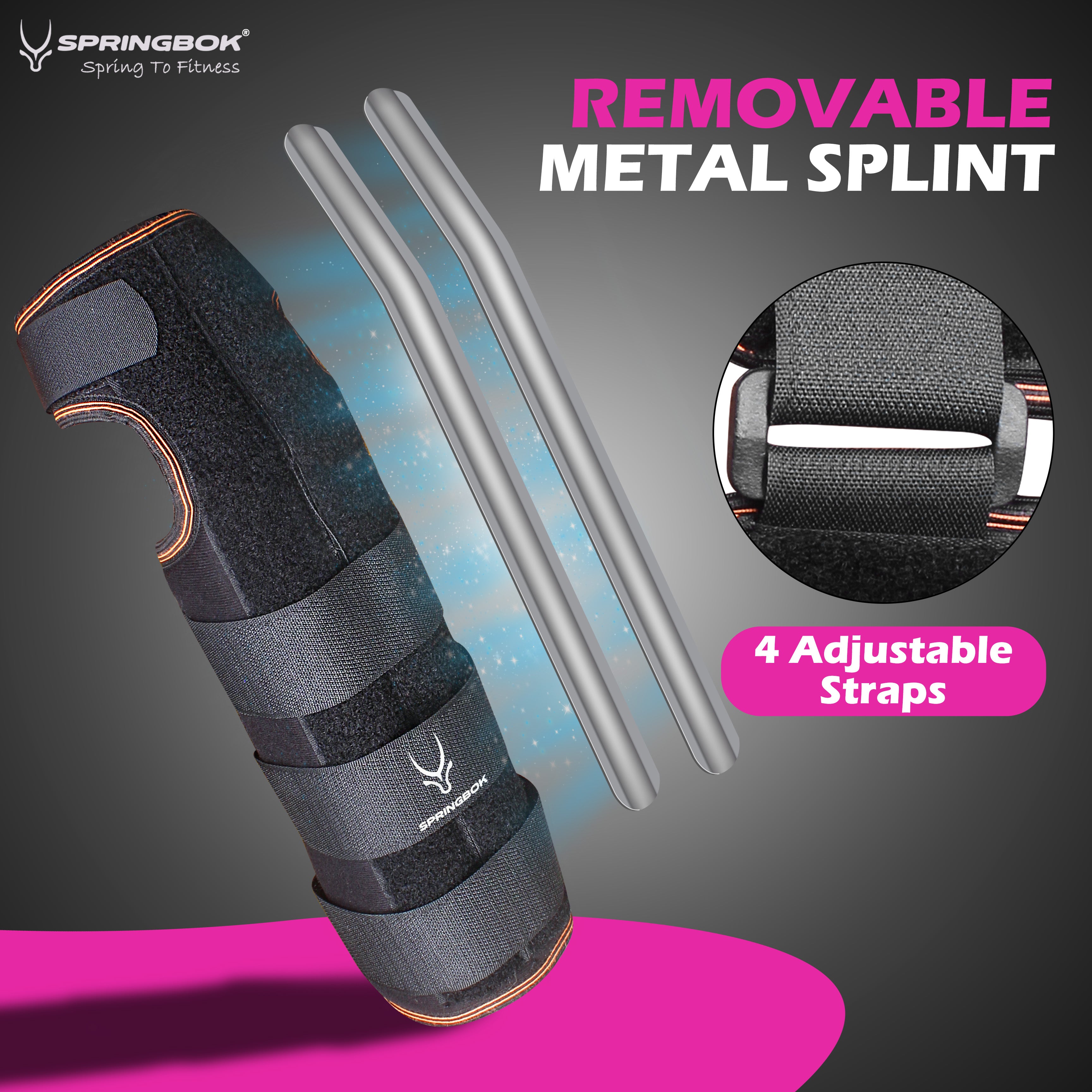 Springbok Forearm Wrist Brace with Carpal Tunnel support for Men and Women with 3 Straps and Metal Splint Stabilizer