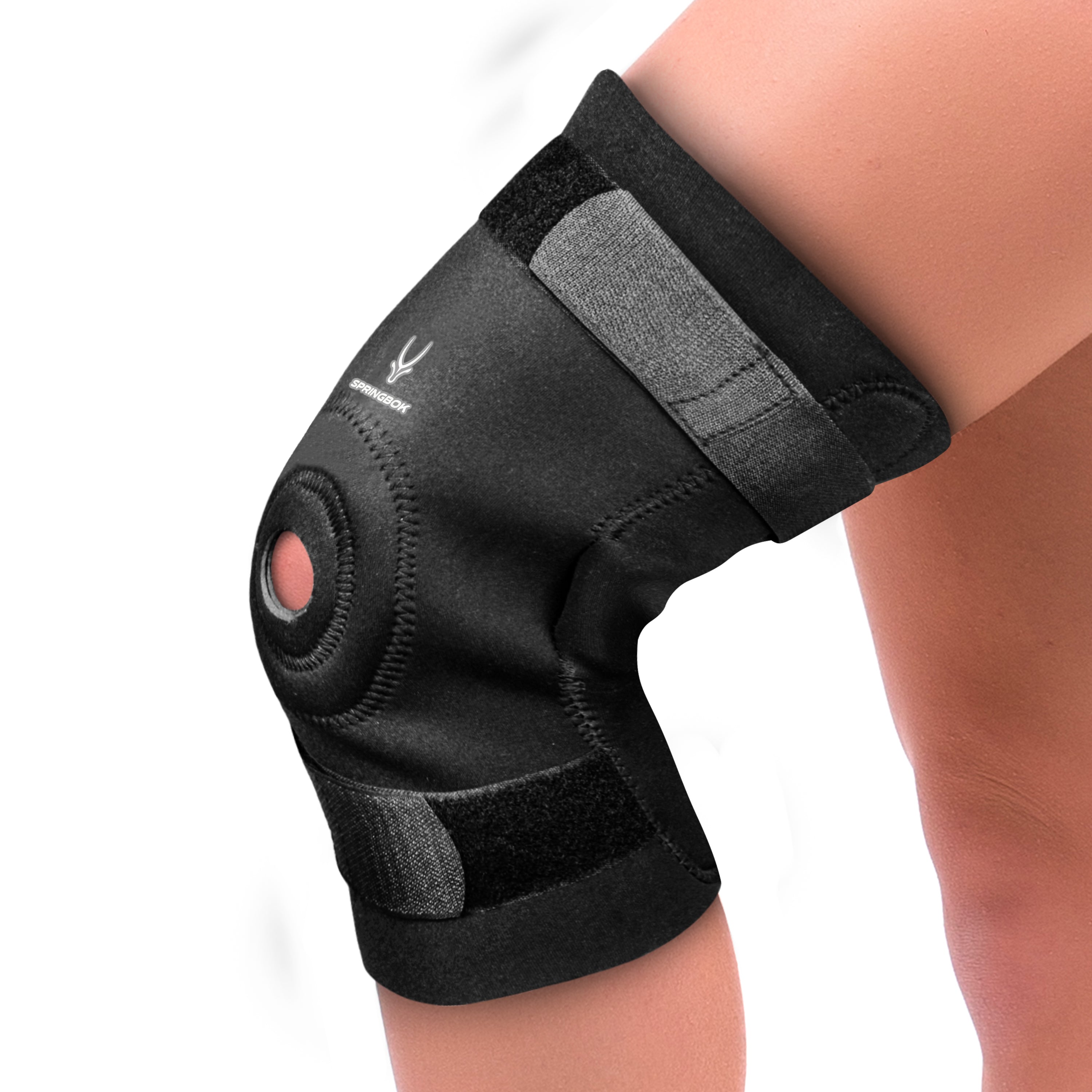 Springbok Hinged Knee Brace for Adults, Men & Women (Black, 1Pc), Adjustable Hinged Knee Support with Removable Side Stabilizers, Ideal for knee pain, Arthritis, ACL, PCL, Sports, Sprains, Joint Pain Relief, Meniscus Tear, Made with Neoprene fabric