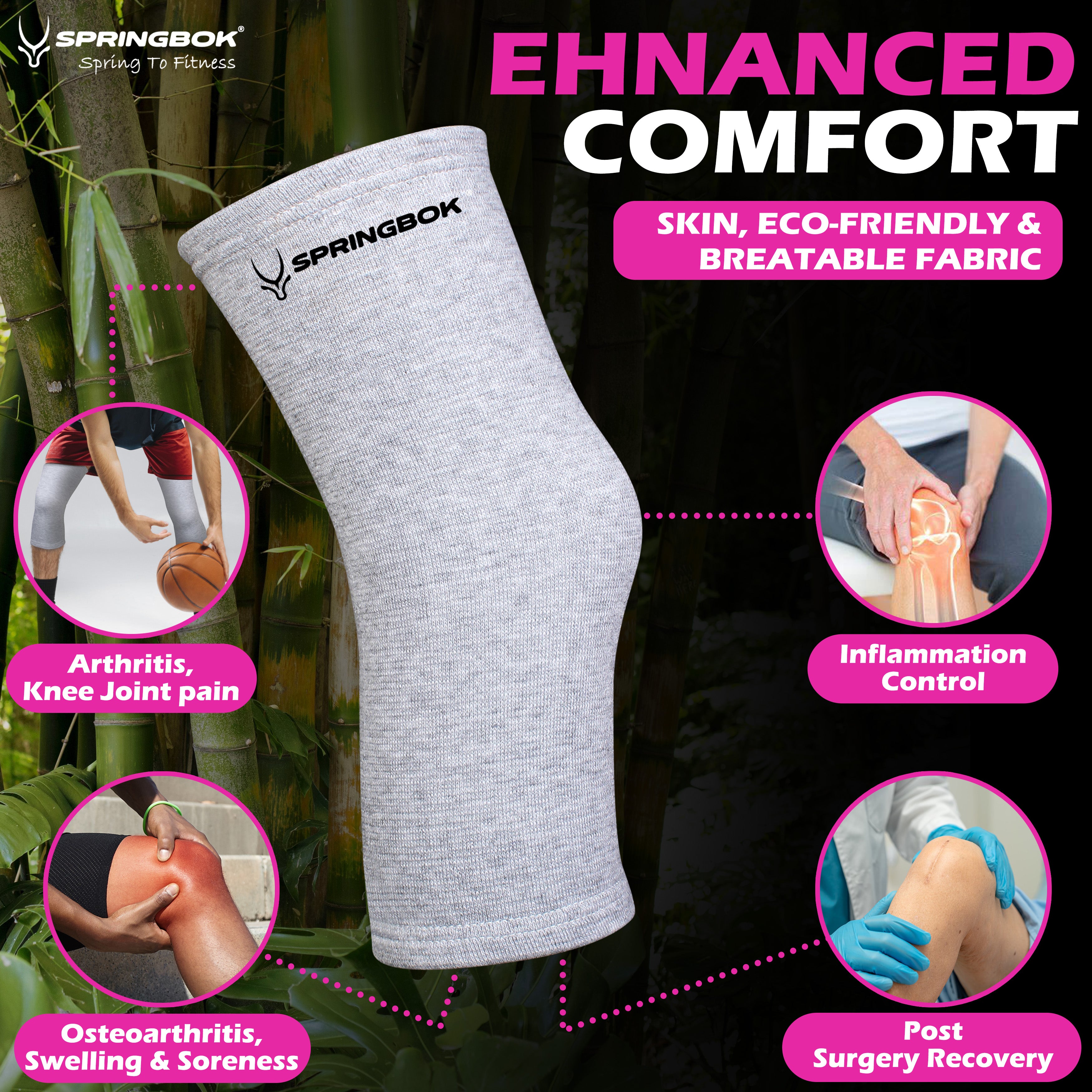 Springbok Knee Brace Support, Men & Women (Pair) for Stress Relief, Inflammation Reduction, Knee Flexibility Support, Injury Protection, Arthritis Symptom Stabilization, Made with 100% breathable Bamboo Fabric