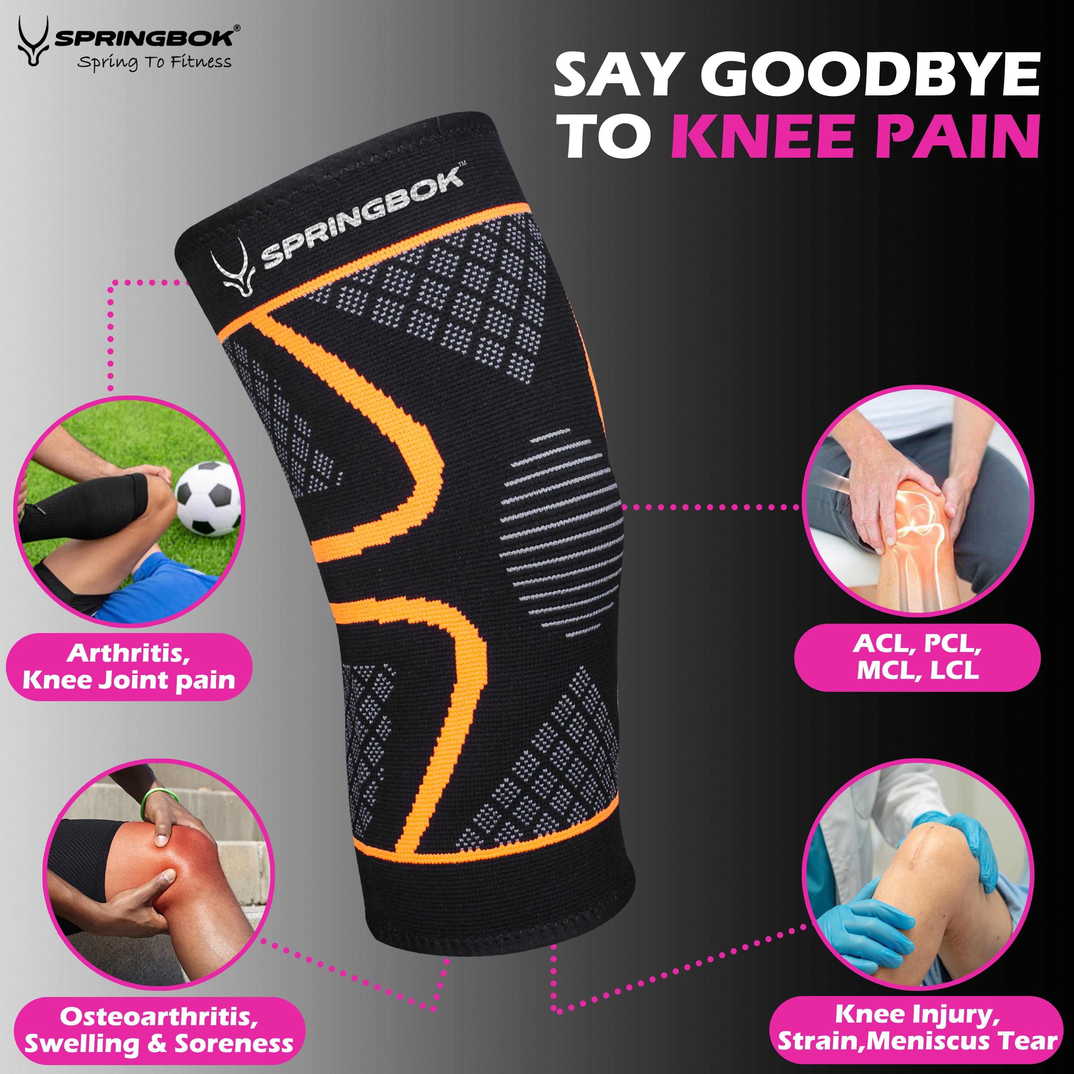 Springbok Compression Knee Sleeve Brace for Men & Women (Pair), for Knee Pain, Workout Sports Knee Braces for Meniscus Tear ACL & Arthritis, Running, Weightlifting, Workout (XX-Large)