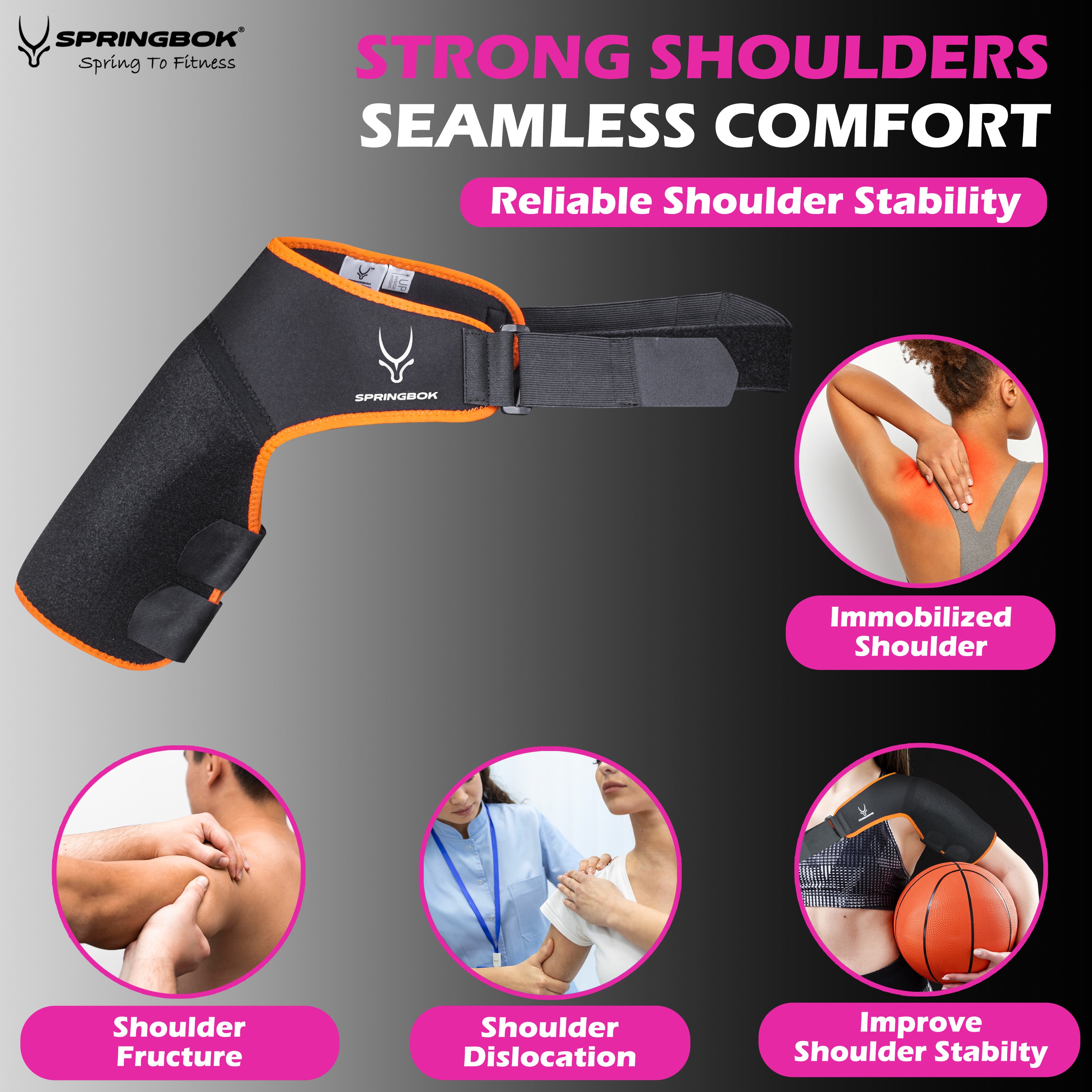 SPRINGBOK Shoulder Immobilizer Brace | Shoulder Sling Support Wrap for Pain Relief | Immobilizer with Adjustable Strap | Torn Rotator Cuff Shoulder Stabilizer Support | Shoulder Compression Sleeve with Pressure Pad (Left/Right) (Left Shoulder)