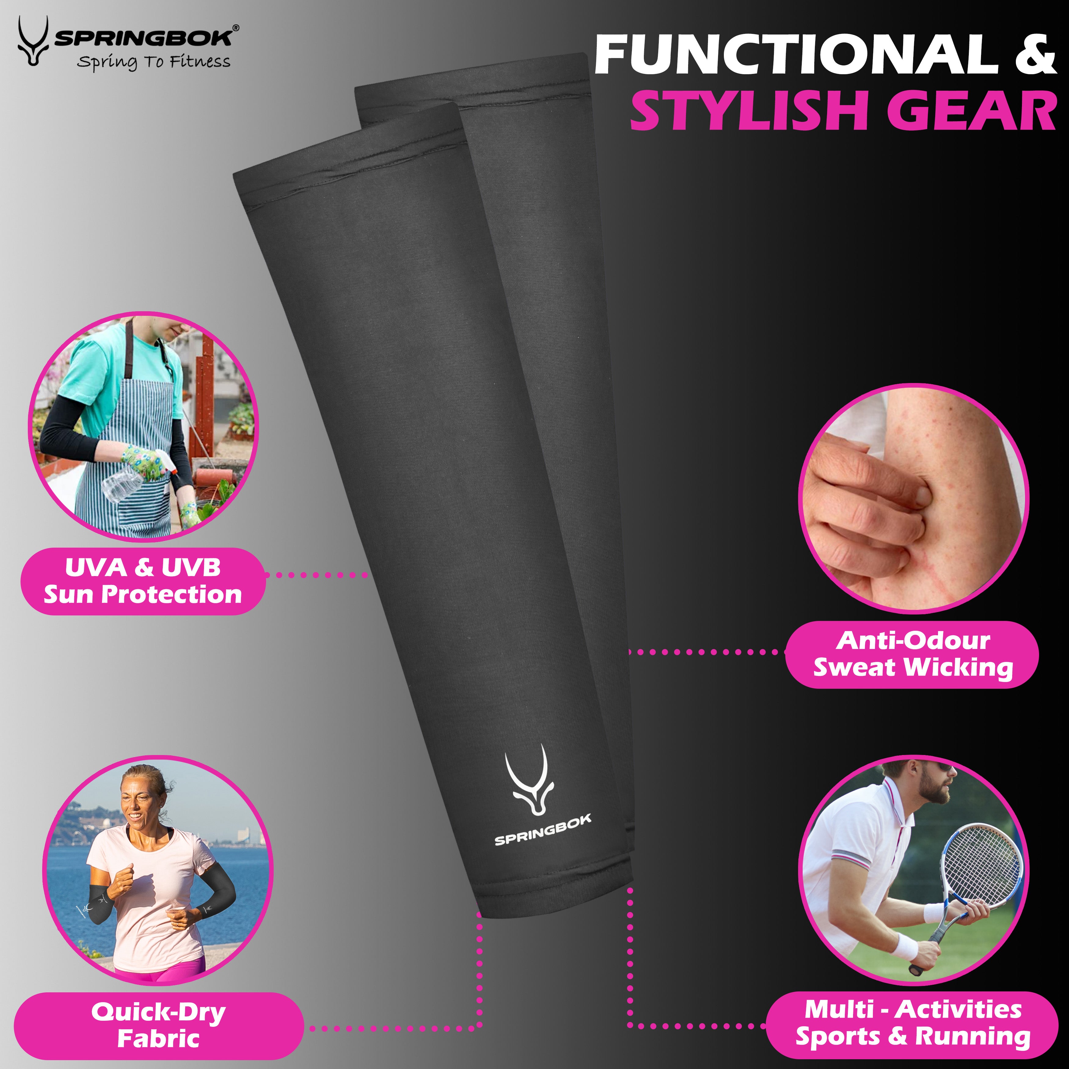 Springbok Sports Arm Sleeve with Thumb for Men and Women, made with Lycra fabric (Pair)
