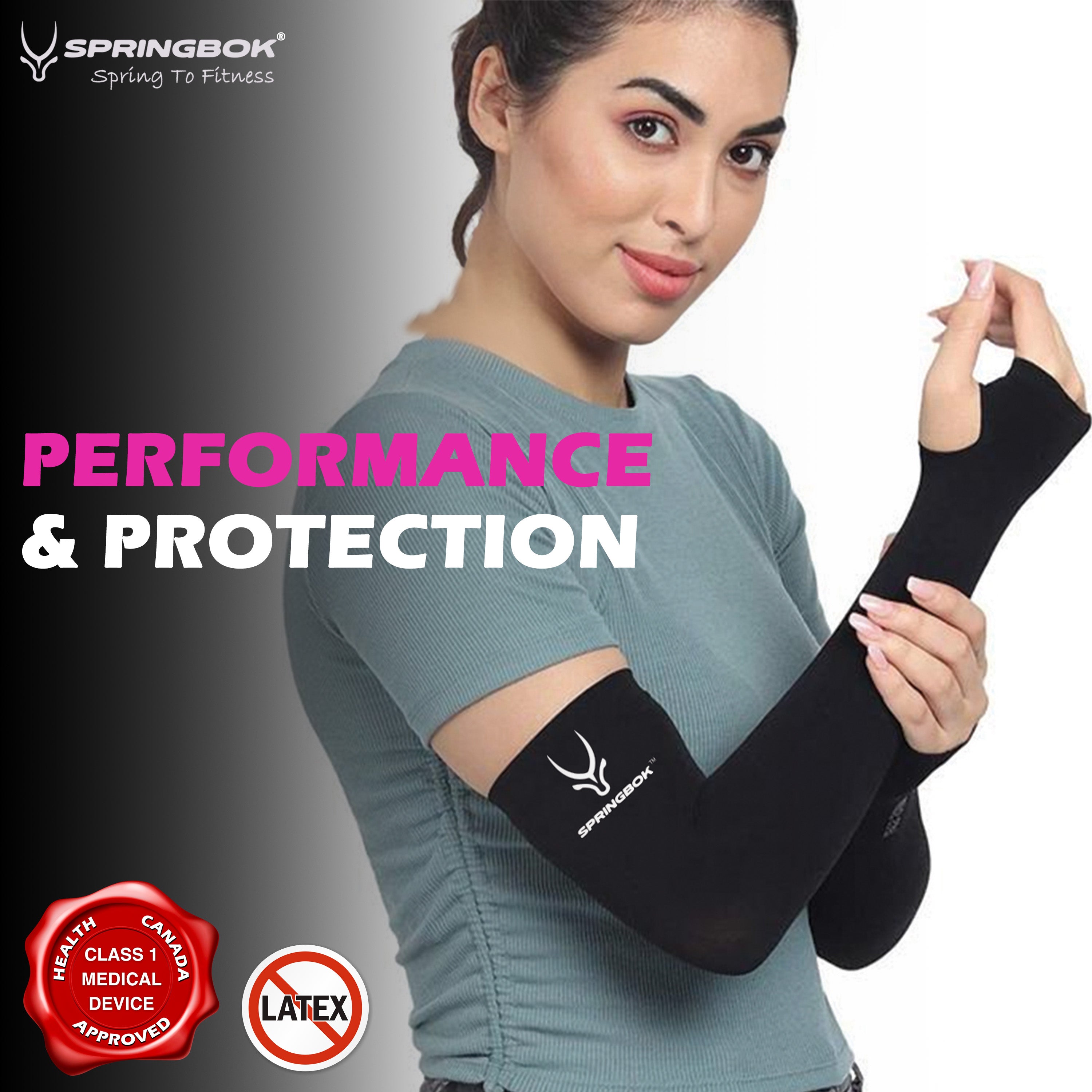 Springbok Sports Arm Sleeve with Thumb for Men and Women, made with Lycra fabric (Pair)