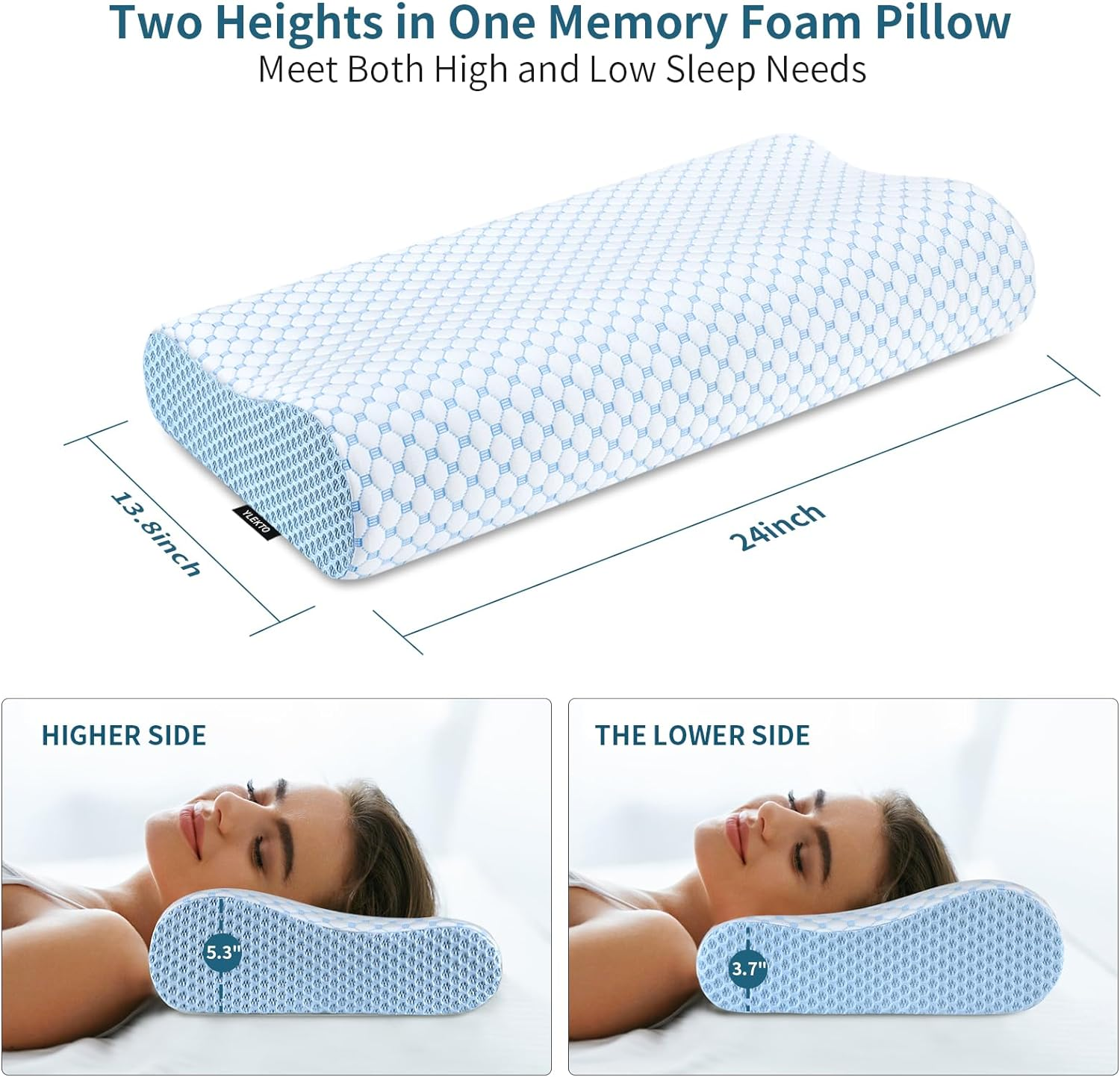 Premium Ergonomic Memory Foam Pillows - Adjustable Memory Foam for Neck Pain Relief - Orthopedic Contour Support