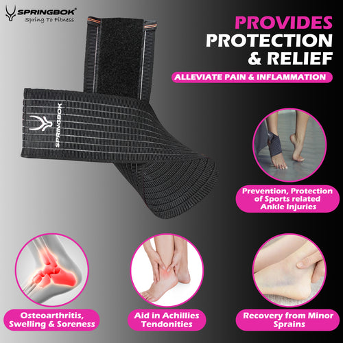 Springbok Adjustable Ankle Wrap Support for Men and Women - Compression wrap of Sprained Ankle, Plantar Fasciitis and Achilles Tendonitis pain relief and injury recovery
