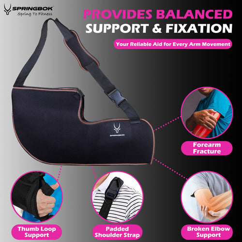 Springbok Arm Sling Shoulder Injury Immobilizer, Men & Women (1Pc, Black) for Pain Relief, Arm Pillow for Rotator Cuff, Sublexion, Surgery, Dislocated, Broken Arm, AC Joint Pain Relief, fit Left or Right Arm