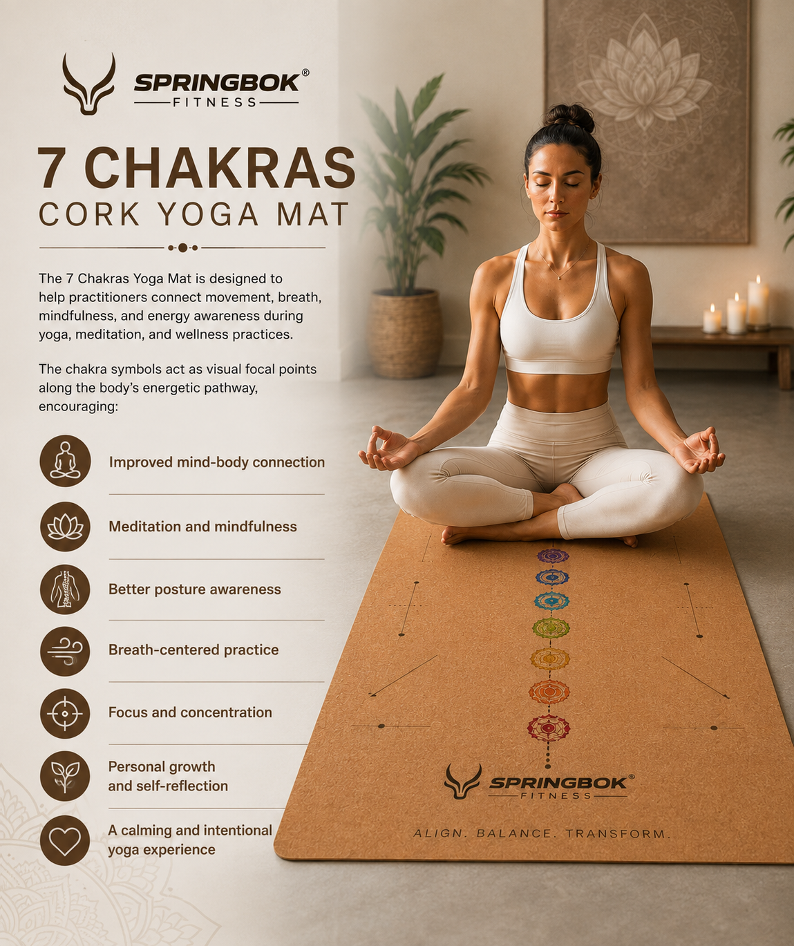 Springbok Chakra Flowalignment Cork Yoga Mat, Natural Cork Color