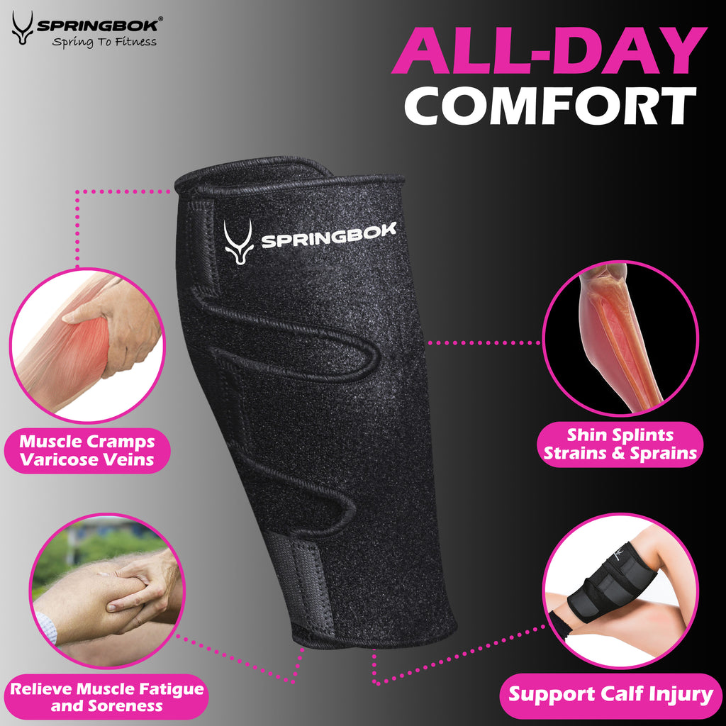 Springbok Calf Compression Sleeve (Black, Pair), Men & Women, Knee Compression Support for Running, Meniscus Tear, Arthritis, Joint Pain Relief
