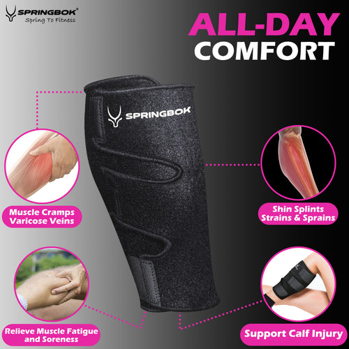 Springbok Calf Compression Sleeve (Black, Pair), Men & Women, Knee Compression Support for Running, Meniscus Tear, Arthritis, Joint Pain Relief