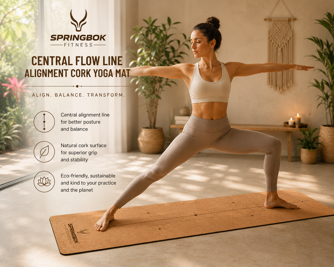 Springbok Central Flowline Cork Yoga Mat with TPE base
