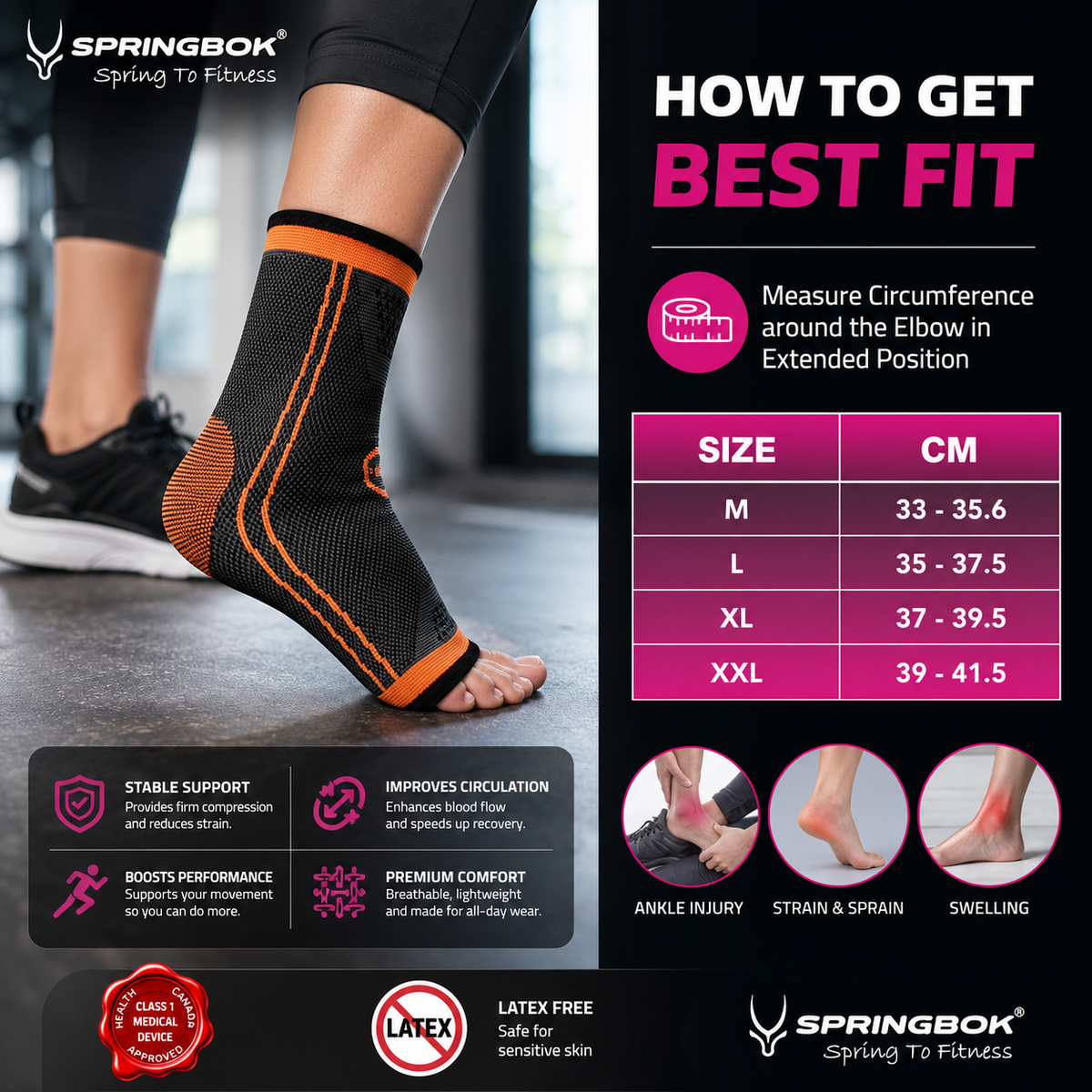 SPRINGBOK ANKLE BRACE COMPRESSION SLEEVE