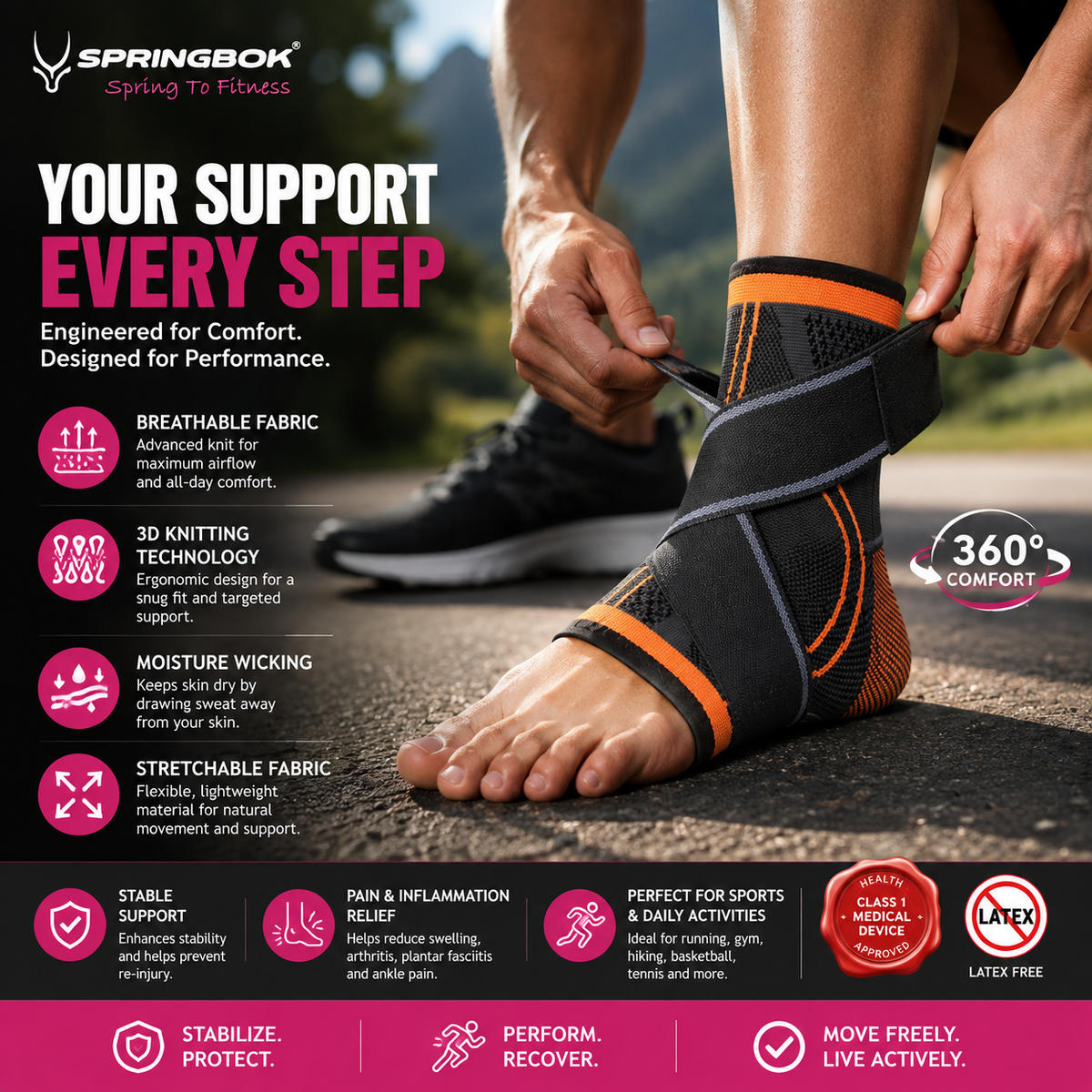 SPRINGBOK ANKLE SUPPORT WITH BINDER