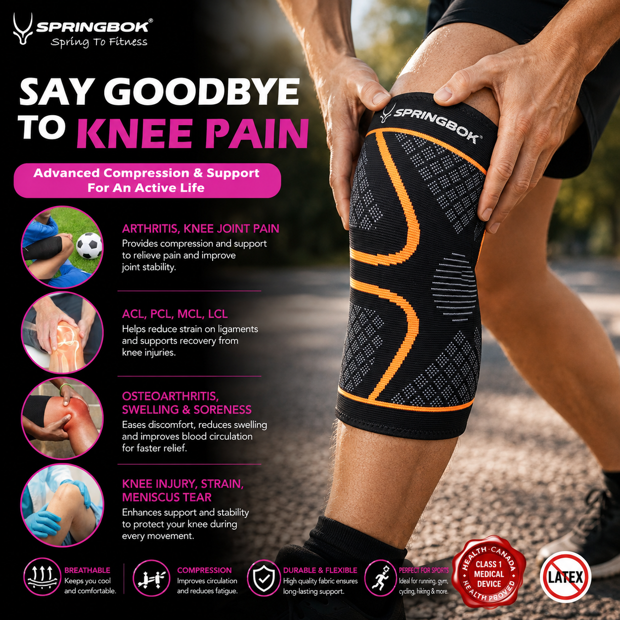 SPRINGBOK COMPRESSION KNEE SLEEVE BRACE