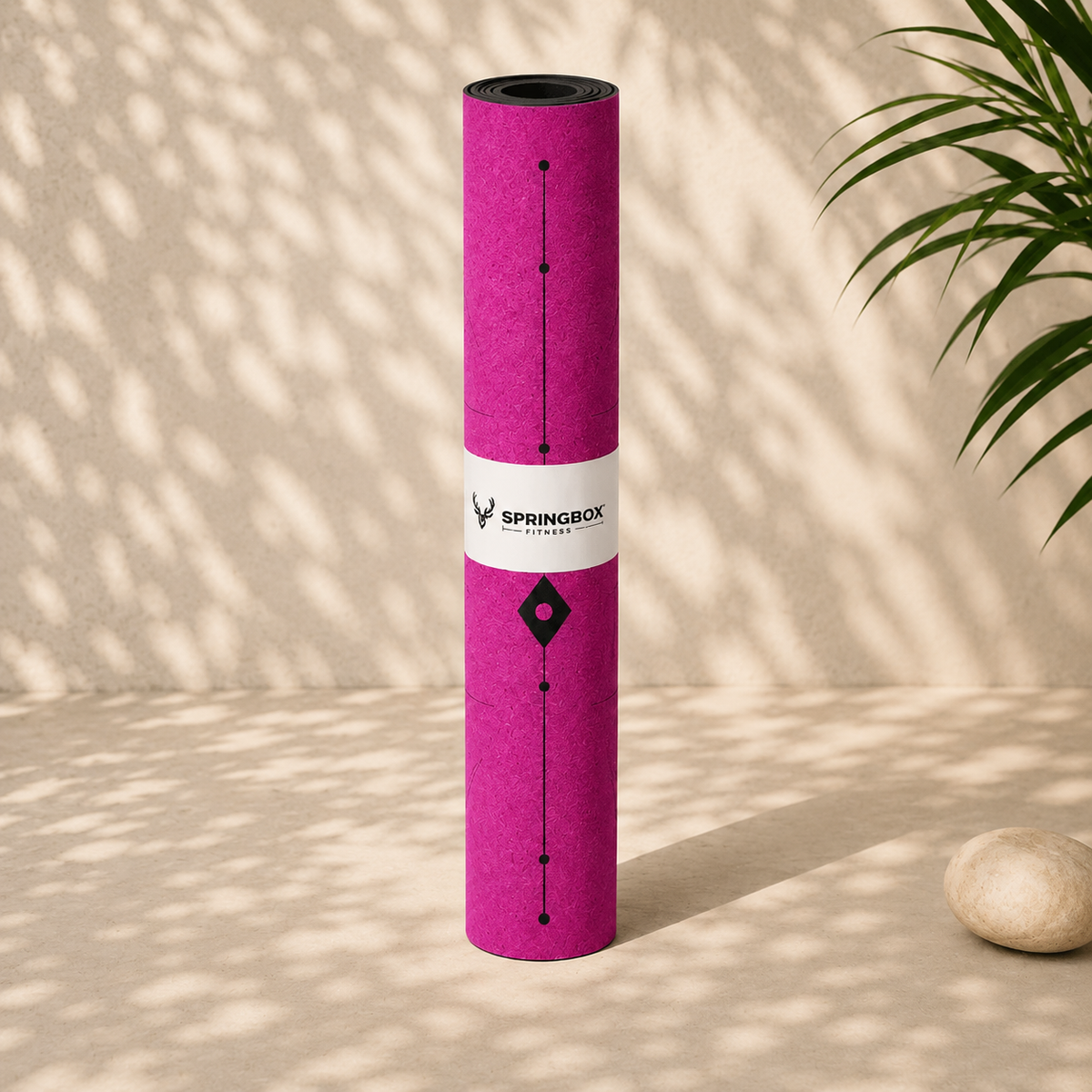 Magenta yoga mat rolled