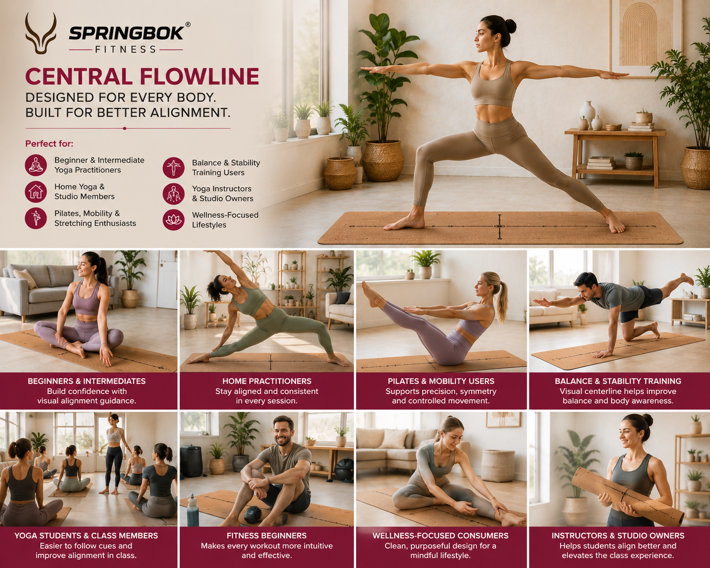 Springbok Central Flowline Cork Yoga Mat with TPE base