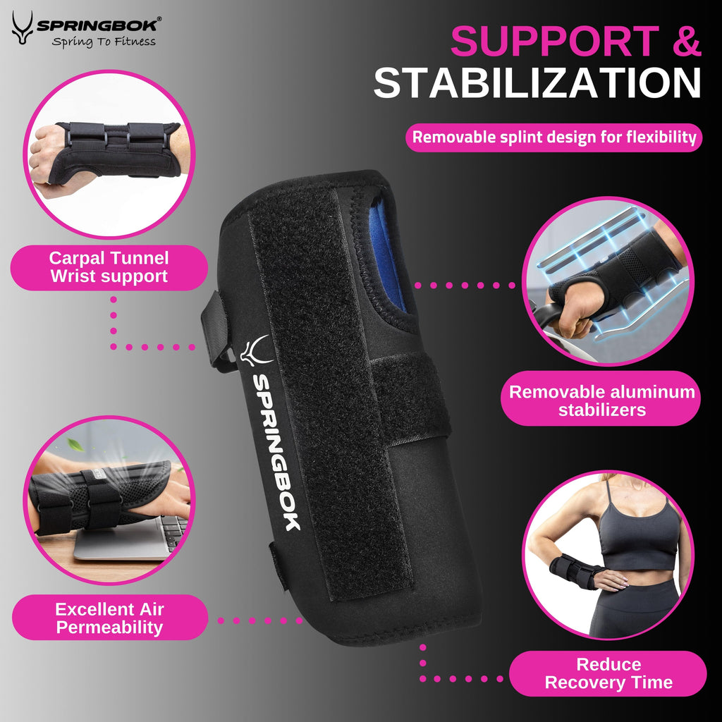 Springbok Wrist Cock-up Splint brace for men and women with Adjustable Metal Splint Stabilizer