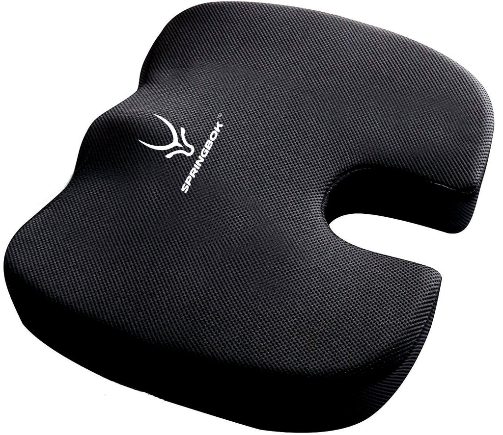 SPRINGBOK Seat Cushion - Office Chair Cushion, Non-Slip Gel & Memory Foam Coccyx Cushion for Tailbone Pain, Office Chair Cushion - Back Pain Relief (Black)