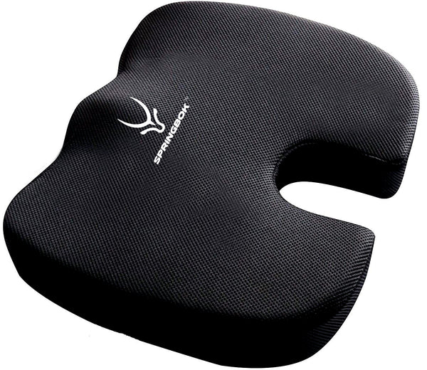 SPRINGBOK Seat Cushion - Office Chair Cushion, Non-Slip Gel & Memory Foam Coccyx Cushion for Tailbone Pain, Office Chair Cushion - Back Pain Relief (Black)
