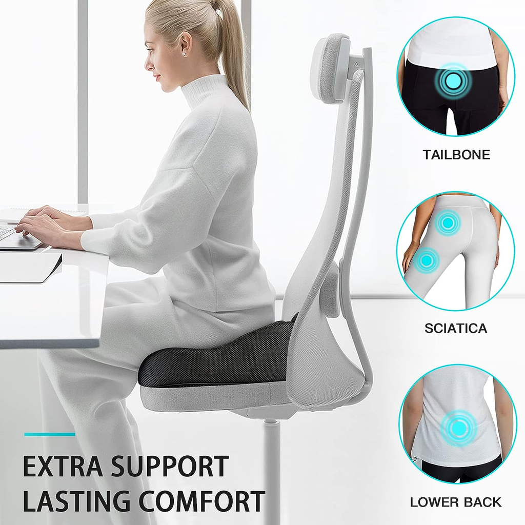 SPRINGBOK Seat Cushion - Office Chair Cushion, Non-Slip Gel & Memory Foam Coccyx Cushion for Tailbone Pain, Office Chair Cushion - Back Pain Relief (Black)