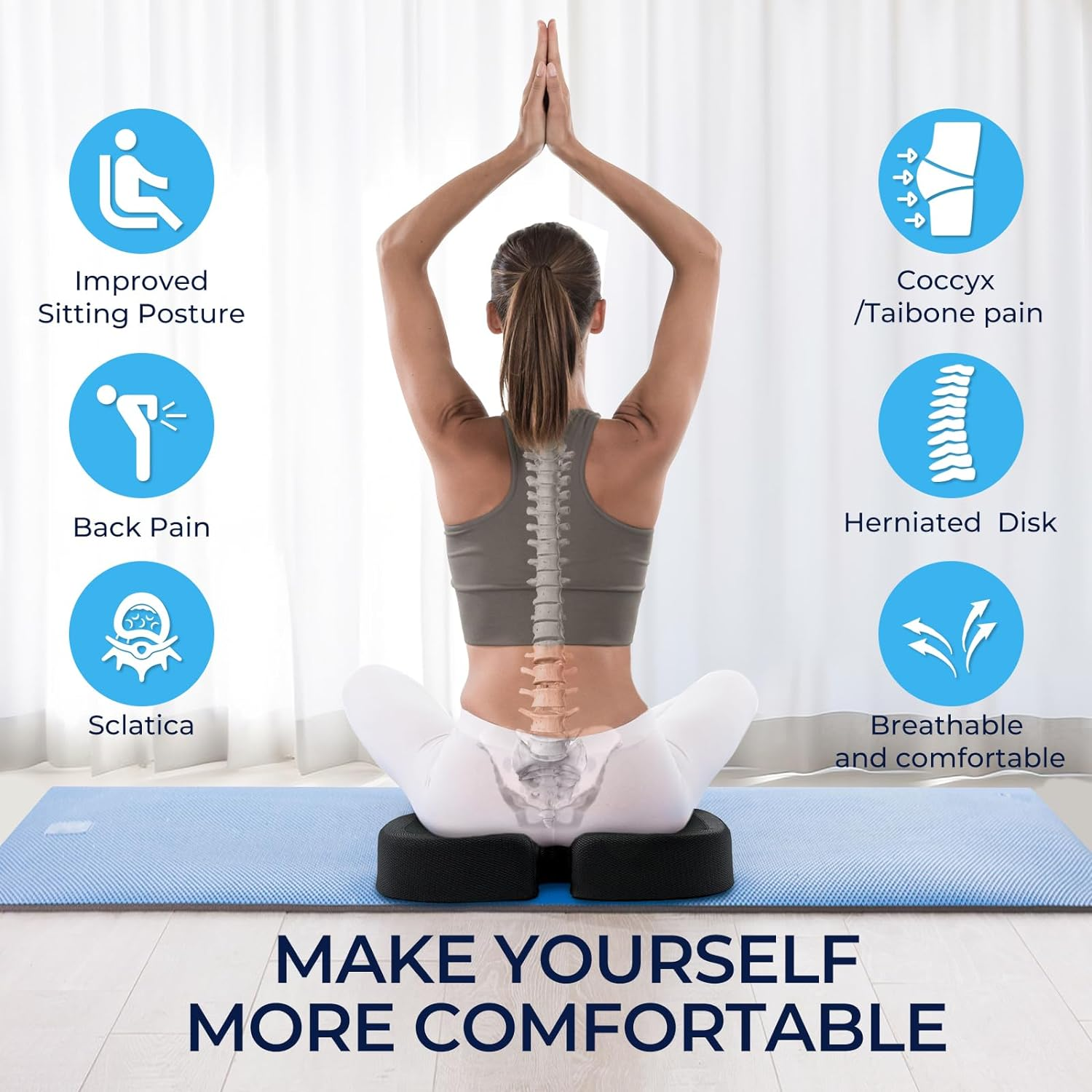 SPRINGBOK Seat Cushion - Office Chair Cushion, Non-Slip Gel & Memory Foam Coccyx Cushion for Tailbone Pain, Office Chair Cushion - Back Pain Relief (Black)