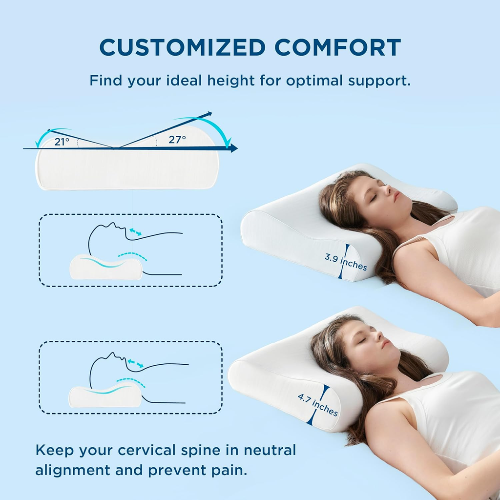 Premium Ergonomic Memory Foam Pillows - Adjustable Memory Foam for Neck Pain Relief - Orthopedic Contour Support