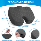 SPRINGBOK Seat Cushion - Office Chair Cushion, Non-Slip Gel & Memory Foam Coccyx Cushion for Tailbone Pain, Office Chair Cushion - Back Pain Relief (Black)